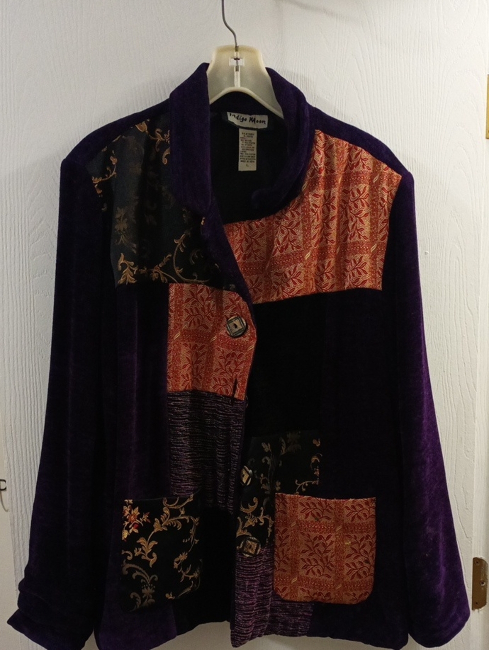 Vintage-Inspired Purple Patchwork Utility Jacket